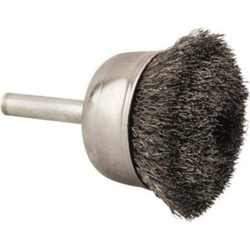Made in USA 1-3/4 Diam 1/4 Shank Steel Fill Cup Brush Crimped Wire, 0.006 Wire Diam, 3/4 Trim, 13,000 Max RPM PB32770 – 03541059