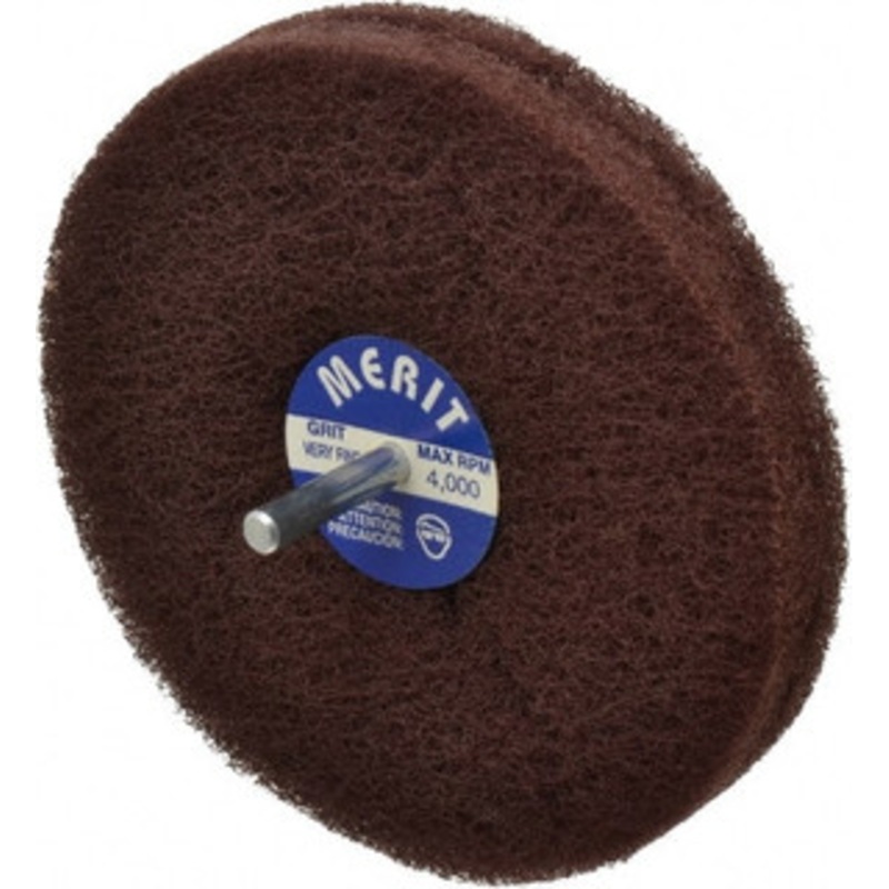 Merit Abrasives 5 Diam, Medium Mounted Scrubber Buffing Wheel 2 Ply, Very Fine Grade, 1/4 Shank Diam, 4,000 RPM 66261055774 – 84525500
