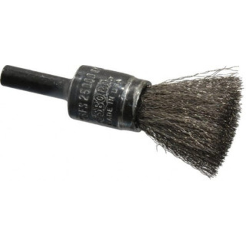Osborn 1/2 Diam Stainless Steel Crimped End Brush 1 Trim Length, 1/4 Shank Diam, 25,000 Max RPM 0003070900 – 00126284
