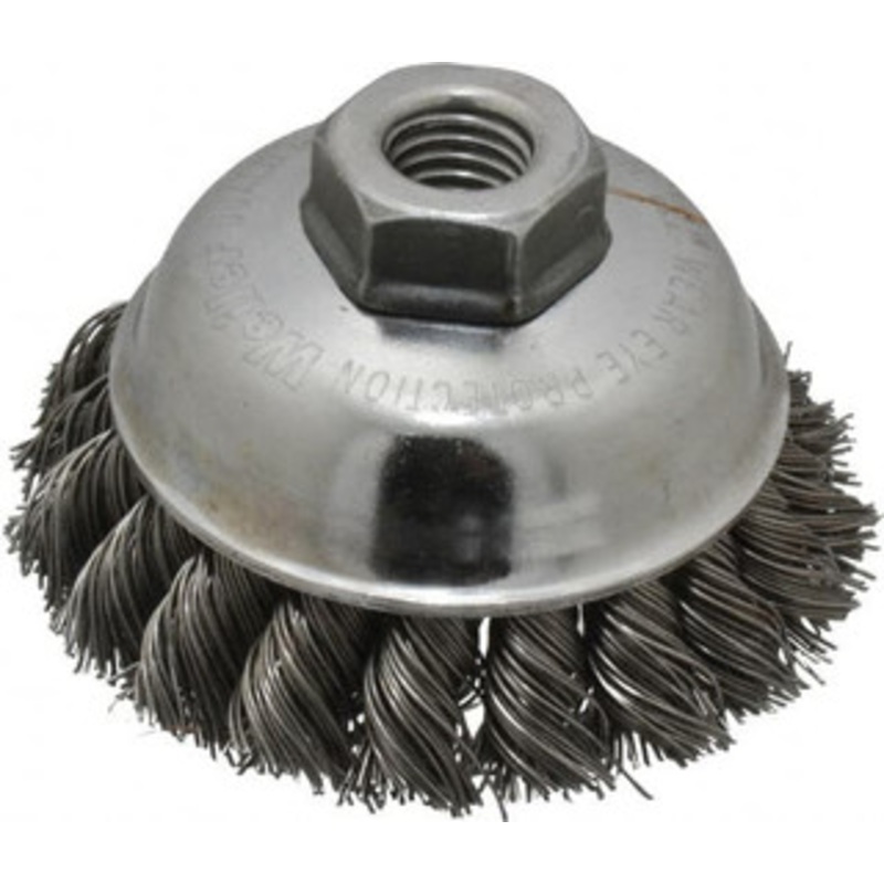 Weiler Abrasives 3-1/2 Diam 5/8-11 Threaded Arbor Steel Fill Cup Brush Knotted Wire, 0.023 Wire Diam, 7/8 Trim, 13,000 Max RPM 94695 – 03597952