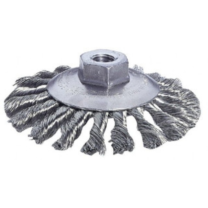 Weiler Abrasives 4 OD, 1/2-13 Arbor Hole, Knotted Steel Wheel Brush 3/8 Face Width, 0.014 Filament Diam, 12,500 RPM 94675 – 03597507