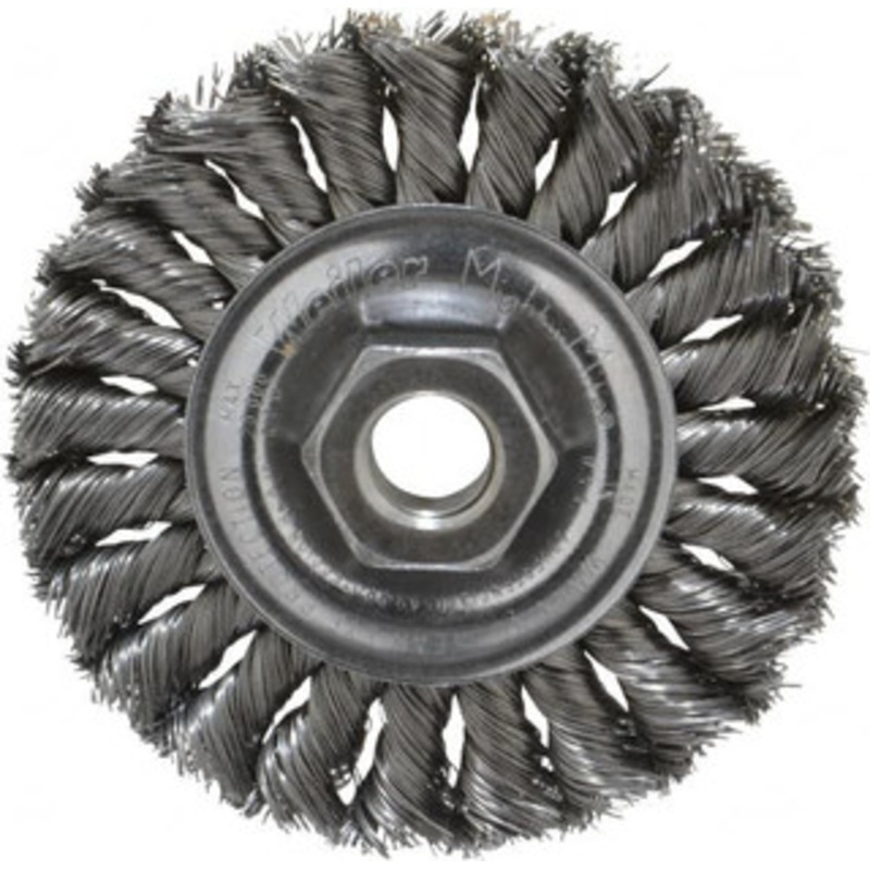 Weiler Abrasives 4 OD, 5/8-11 Arbor Hole, Knotted Steel Wheel Brush 1/2 Face Width, 7/8 Trim Length, 0.014 Filament Diam, 20,000 RPM 94638 – 03597135