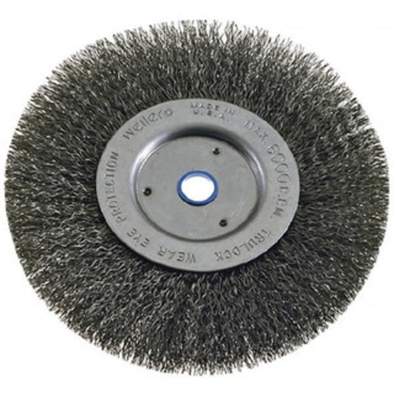 Weiler Abrasives 6 OD, 2 Arbor Hole, Crimped Steel Wheel Brush 1-1/4 Face Width, 1-1/8 Trim Length, 0.008 Filament Diam, 6,000 RPM 03040 – 75843755