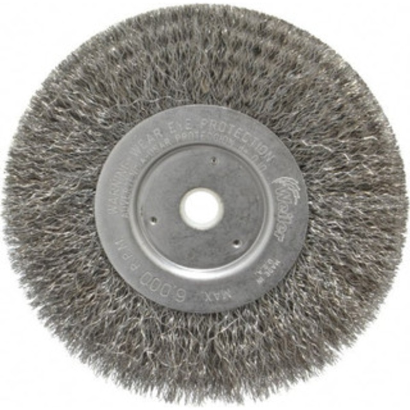Weiler Abrasives 6 OD, 5/8 Arbor Hole, Crimped Steel Wheel Brush 3/4 Face Width, 1-7/16 Trim Length, 0.0104 Filament Diam, 6,000 RPM 93615 – 03596863