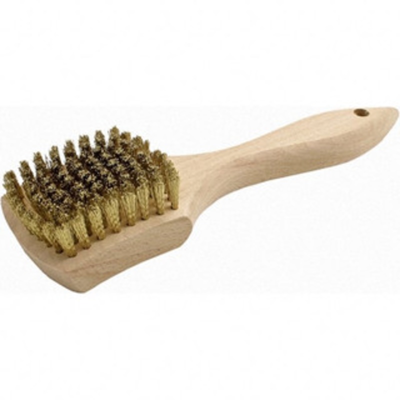 Brush Research Manufacturing 9 Rows x 10 Columns Brass Scratch Brush 3 Brush Length, 8.87 OAL, 5/8 Trim Length, Wood Straight Back Handle B61 – 98030356