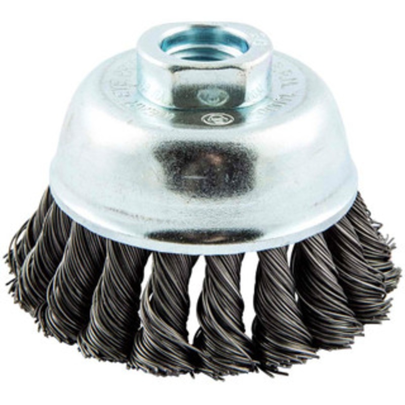 Norton 3 Diam 5/8-11 Threaded Arbor Carbon Steel Fill Cup Brush Knotted Wire, 0.02 Wire Diam, 7/8 Trim, 14,000 Max RPM 66252838835 – 29990991