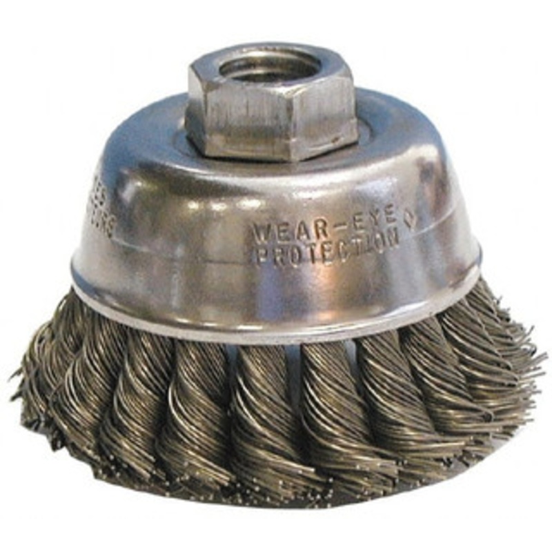 Osborn 2-3/4 Diam 1/2-13 Threaded Arbor Stainless Steel Fill Cup Brush Knotted Wire, 0.02 Wire Diam, 14,000 Max RPM 0003357200 – 00221838