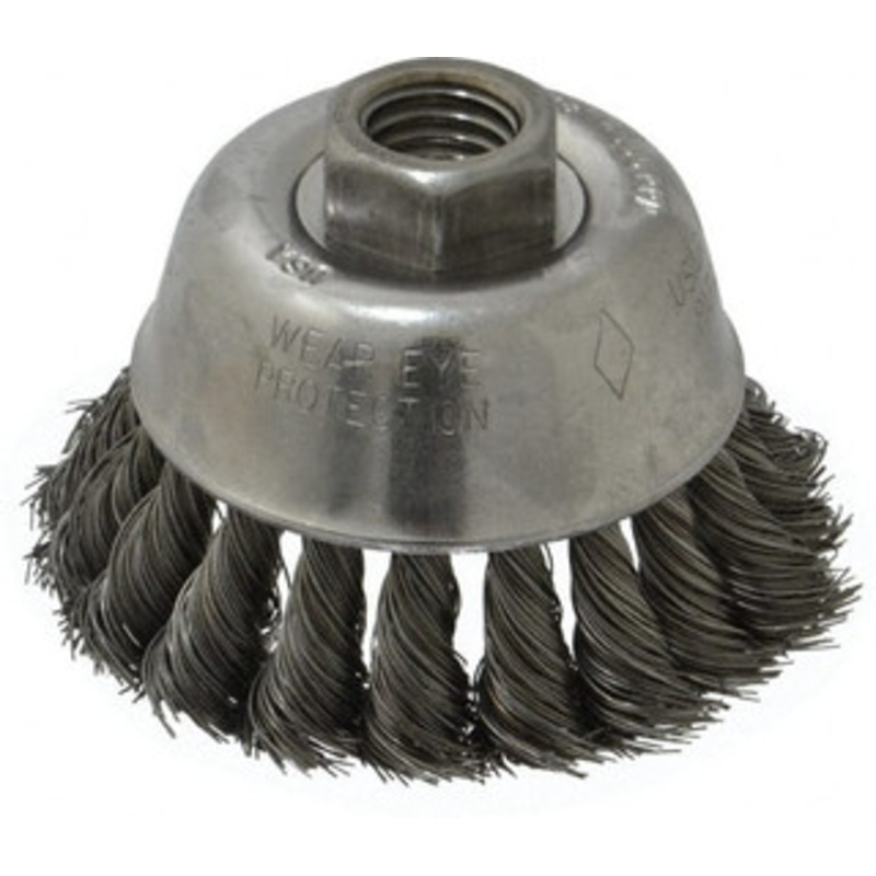 Osborn 2-3/4 Diam 5/8-11 Threaded Arbor Steel Fill Cup Brush Knotted Wire, 0.014 Wire Diam, 14,000 Max RPM 0003355500 – 00221663
