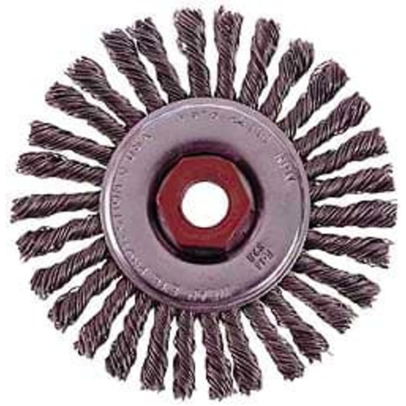 Osborn 4 OD, 1/2-13 Arbor Hole, Knotted Stainless Steel Wheel Brush 1/4 Face Width, 7/8 Trim Length, 0.02 Filament Diam, 20,000 RPM 0002673400 – 06082903