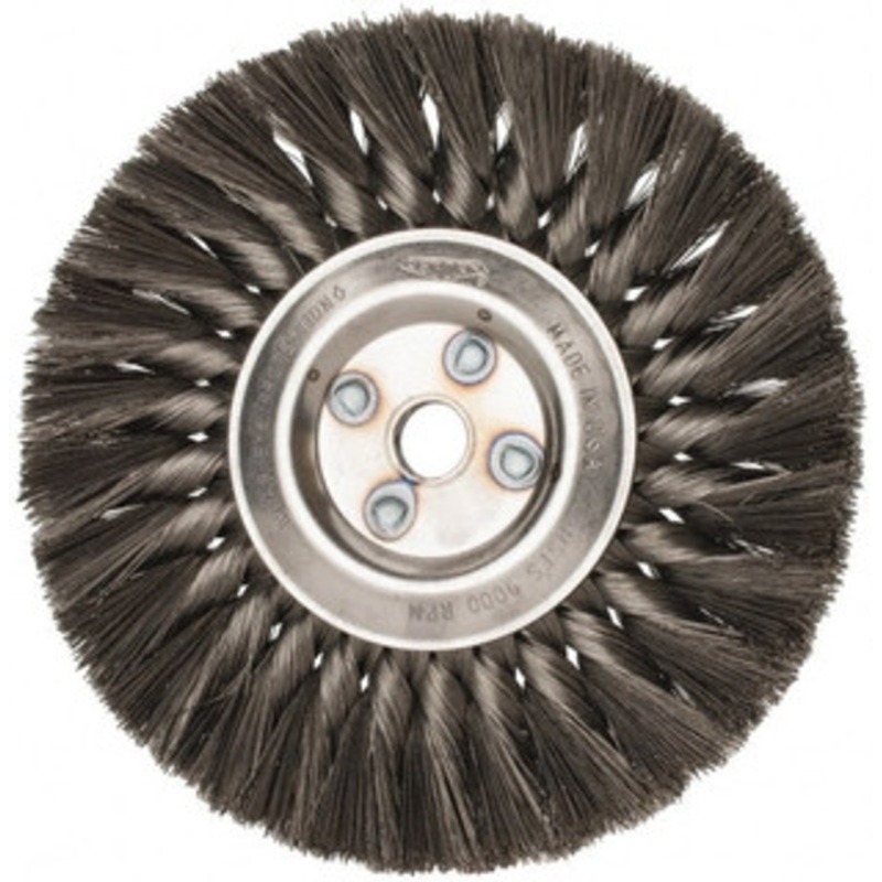 Osborn 7 OD, 5/8 Arbor Hole, Knotted Steel Wheel Brush 5/8 Face Width, 1-3/4 Trim Length, 0.0118 Filament Diam, 9,000 RPM 0002605000 – 53493474