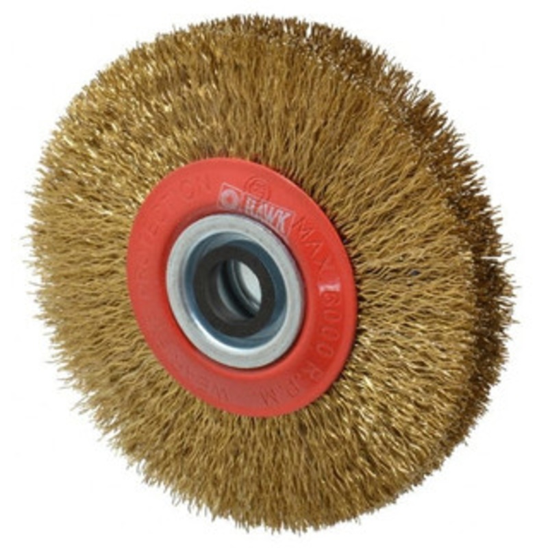 Value Collection 5 OD, 3/4 Arbor Hole, Crimped Brass-Coated Steel Wheel Brush 1 Face Width, 1-3/32 Trim Length, 0.014 Filament Diam, 6,000 RPM S04064614 – 04064614