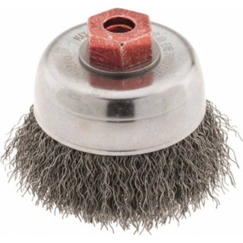 Weiler Abrasives 3 Diam M10x1.50 Threaded Arbor Steel Fill Cup Brush Crimped Wire, 0.014 Wire Diam, 7/8 Trim, 14,000 Max RPM 93639 – 03597580