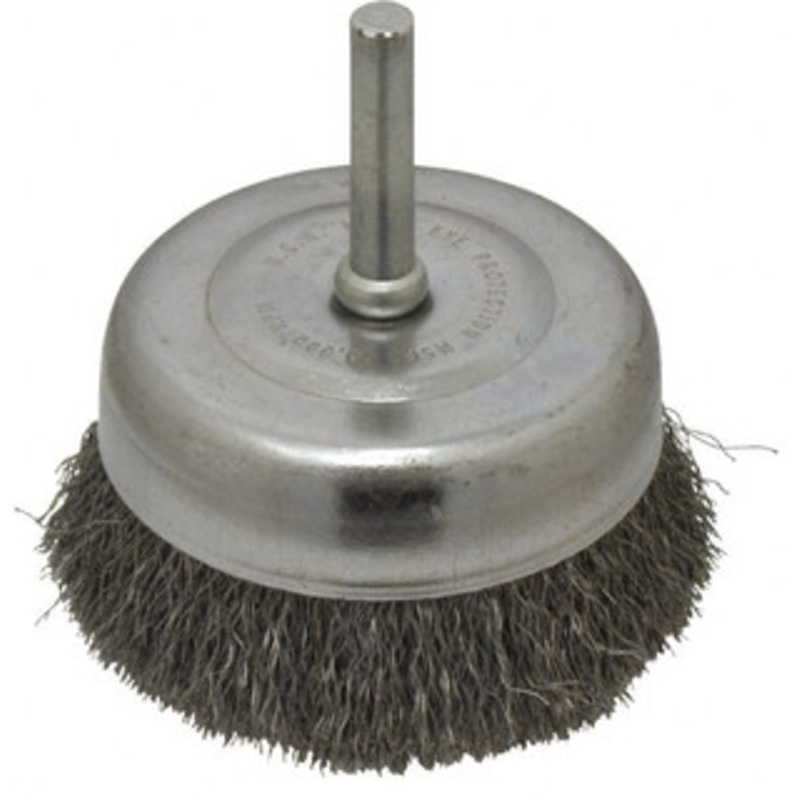 Made in USA 2-3/4 Diam 1/4 Shank Steel Fill Cup Brush Crimped Wire, 0.008 Wire Diam, 7/8 Trim, 13,000 Max RPM PB33150 – 03541240