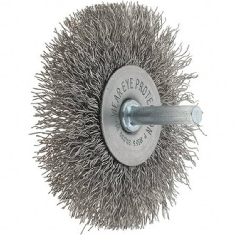 Tru-Maxx 3 OD, 1/4 Shank Diam, Crimped Stainless Steel Wheel Brush 1/2 Face Width, 13/16 Trim Length, 0.014 Filament Diam, 20,000 RPM 88567 – 32250920