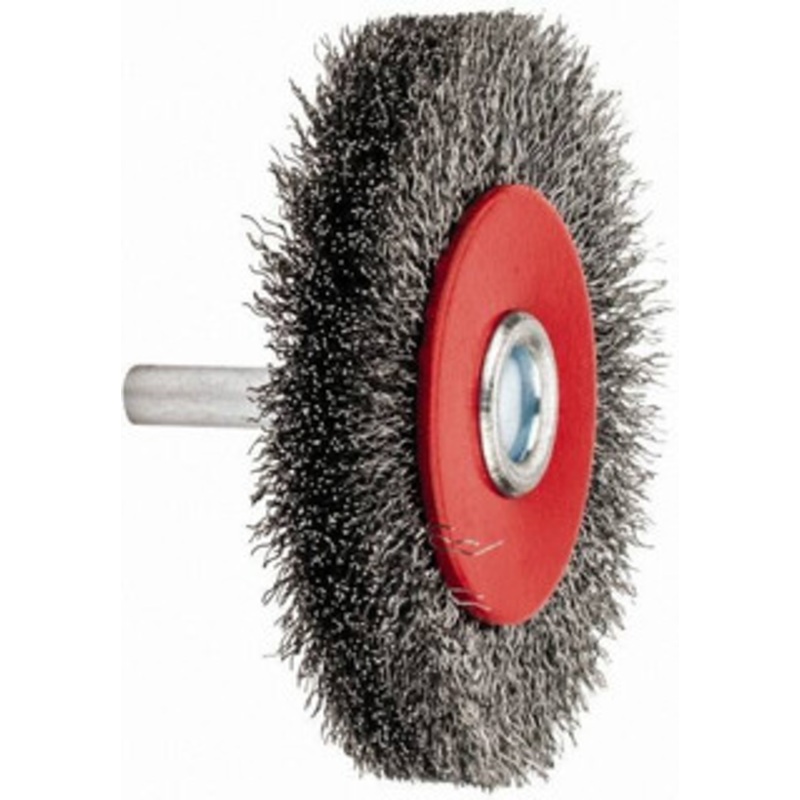 Value Collection 2-5/8 OD, 1/4 Shank Diam, Crimped Steel Wheel Brush 1/2 Face Width, 1/2 Trim Length, 0.008 Filament Diam, 15,000 RPM S00651596 – 00651596