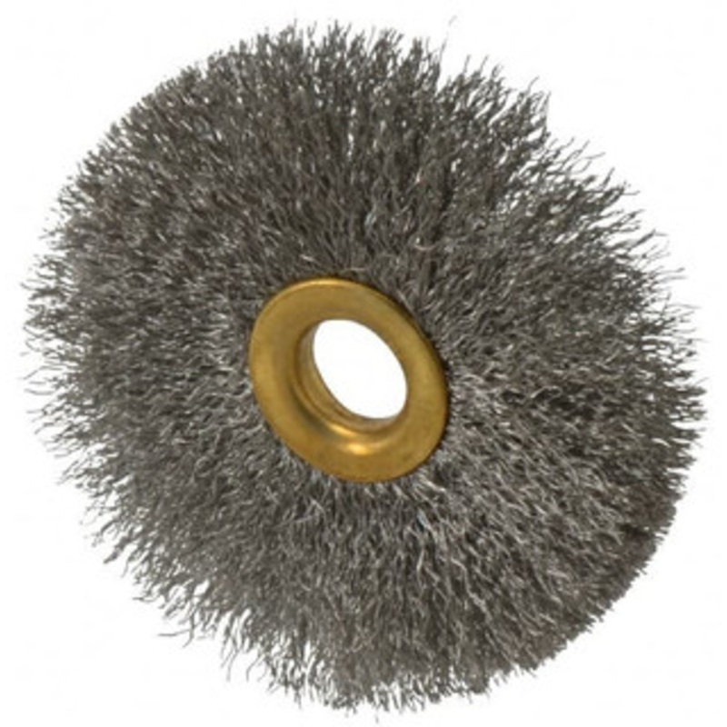 Value Collection 3 OD, 1/2 Arbor Hole, Crimped Stainless Steel Wheel Brush 3/8 Face Width, 1 Trim Length, 0.007 Filament Diam, 15,000 RPM S62034087 – 62034087