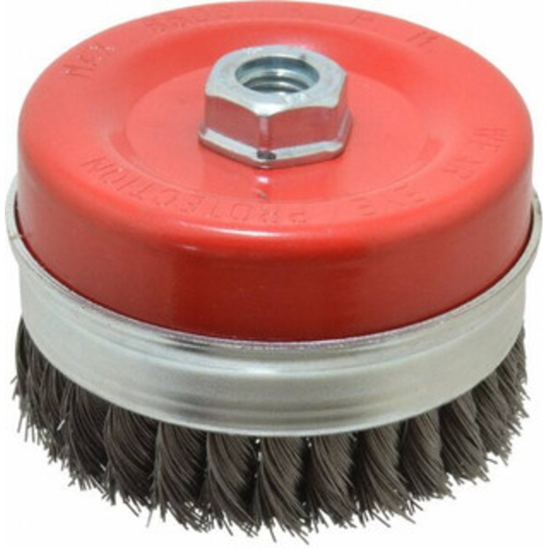 Value Collection 4-3/8 Diam 5/8-11 Threaded Arbor Steel Fill Cup Brush Knotted Wire, 0.02 Wire Diam, 6,500 Max RPM S04185856 – 04185856
