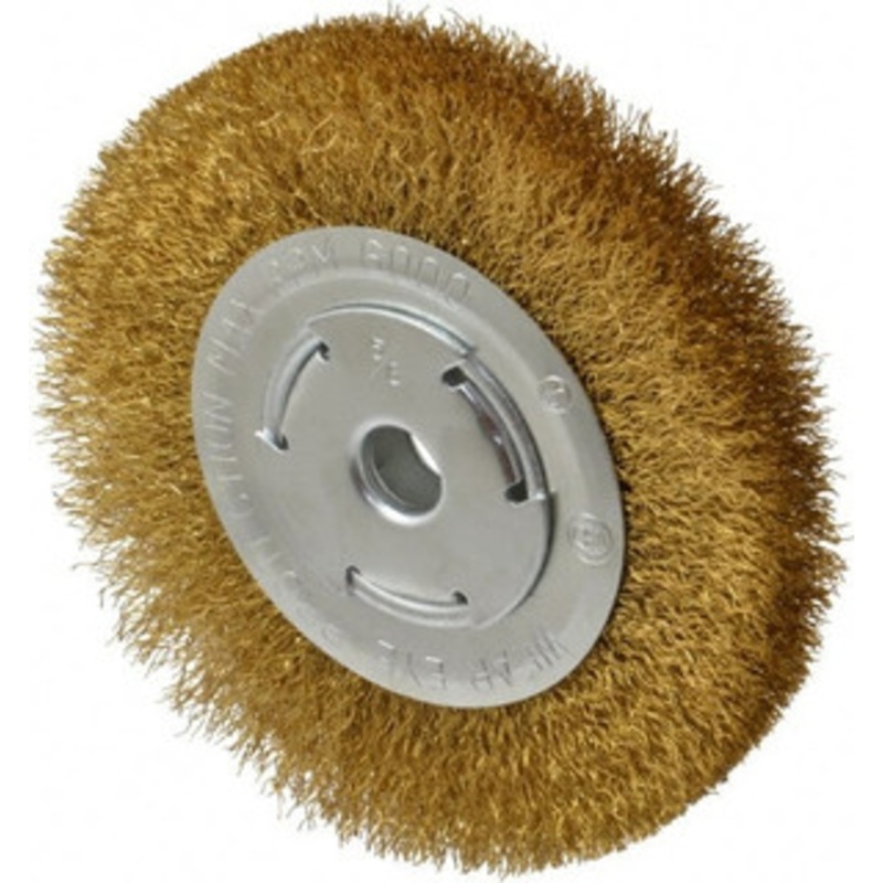Value Collection 6 OD, 5/8 Arbor Hole, Crimped Brass Wheel Brush 1 Face Width, 1-1/8 Trim Length, 0.012 Filament Diam, 6,000 RPM 0315010330 – 74038860