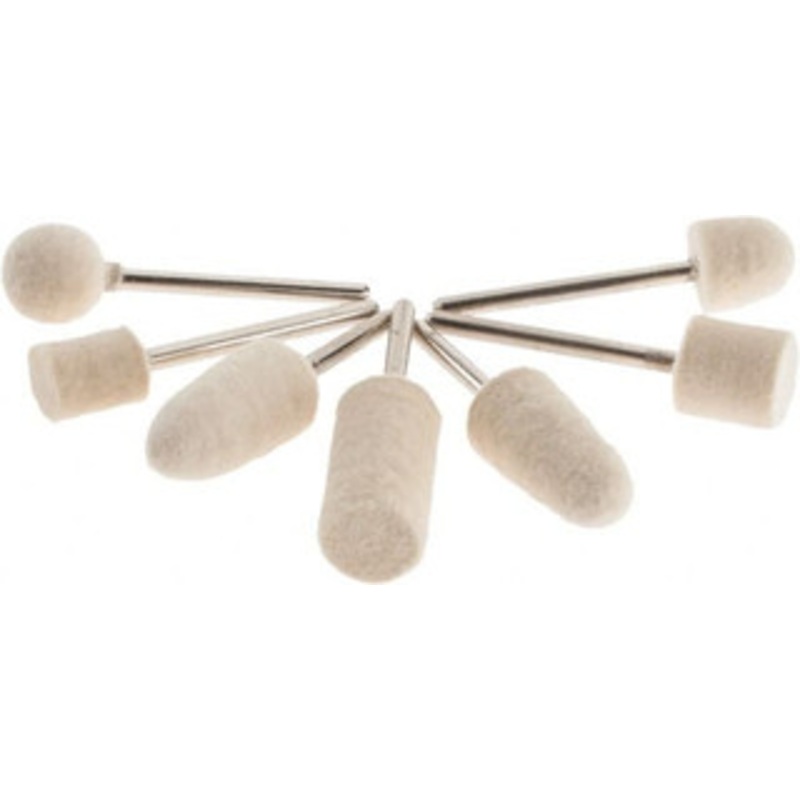 Value Collection 7 Piece, 1/8 Shank Diam, Wool Felt Bob Set Medium Density, Includes Ball, Cone, Cylinder, Flame, Olive & Oval Bobs 516095 – 91088401