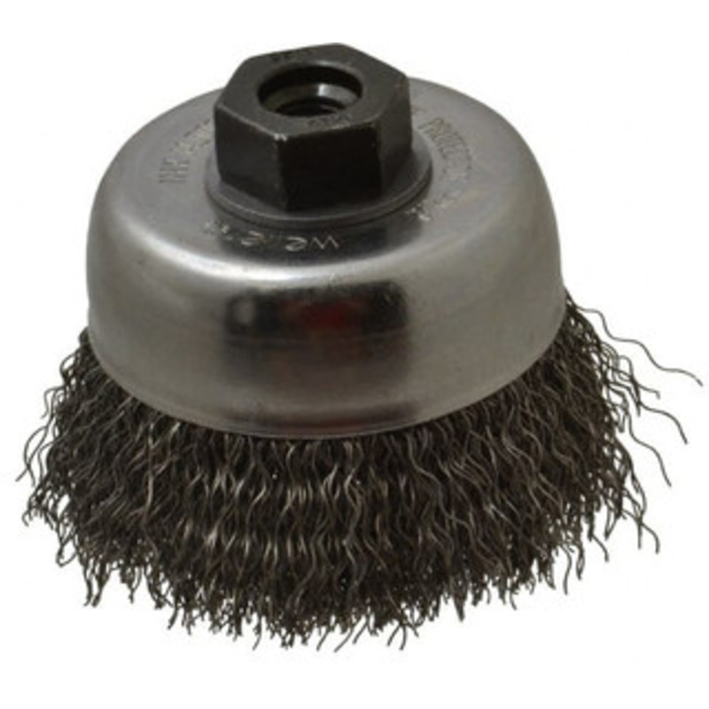 Weiler Abrasives 3 Diam M10x1.25 Threaded Arbor Steel Fill Cup Brush Crimped Wire, 0.014 Wire Diam, 7/8 Trim, 14,000 Max RPM 93638 – 03597572