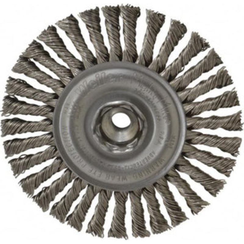 Weiler Abrasives 4 OD, 3/8-24 Arbor Hole, Knotted Stainless Steel Wheel Brush 3/16 Face Width, 7/8 Trim Length, 0.02 Filament Diam, 20,000 RPM 94657 – 03597325