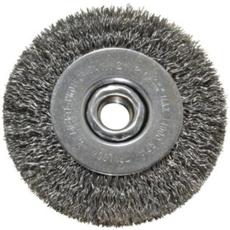 Weiler Abrasives 4 OD, 5/8-11 Arbor Hole, Crimped Steel Wheel Brush 1/2 Face Width, 7/8 Trim Length, 0.014 Filament Diam, 14,000 RPM 93614 – 03596855