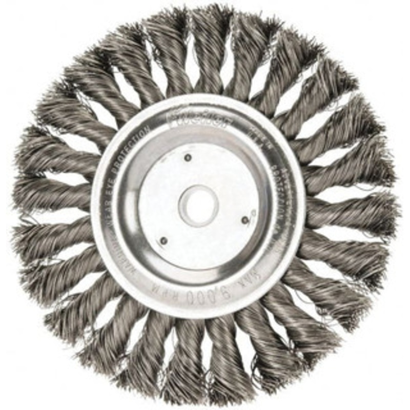 Weiler Abrasives 6 OD, 5/8 Arbor Hole, Knotted Steel Wheel Brush 1/2 Face Width, 1-3/8 Trim Length, 0.016 Filament Diam, 9,000 RPM 08095 – 75845271