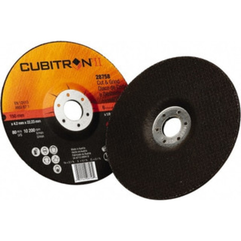 3M 36 Grit, 6 Wheel Diam, 1/8 Wheel Thickness, 7/8 Arbor Hole, Type 27 Depressed Center Wheel Ceramic, 10,200 Max RPM 7100019067 – 32760985