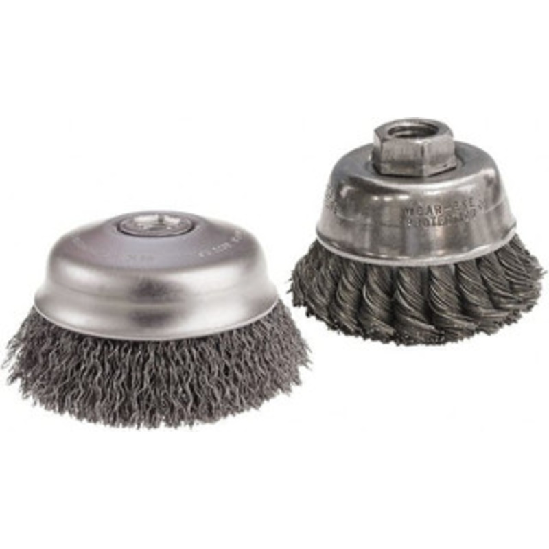 CGW Abrasives 4 Diam 5/8-11 Threaded Arbor Steel Fill Cup Brush Crimped Wire, 0.02 Wire Diam, 7/8 Trim, 9,000 Max RPM 60110 – 44257095
