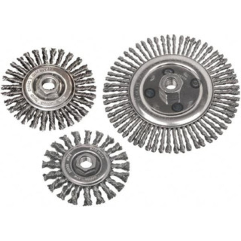 CGW Abrasives 4 OD, 5/8-11 Arbor Hole, Knotted Steel Wheel Brush 4 Face Width, 3/4 Trim Length, 0.02 Filament Diam 60502 – 32667065