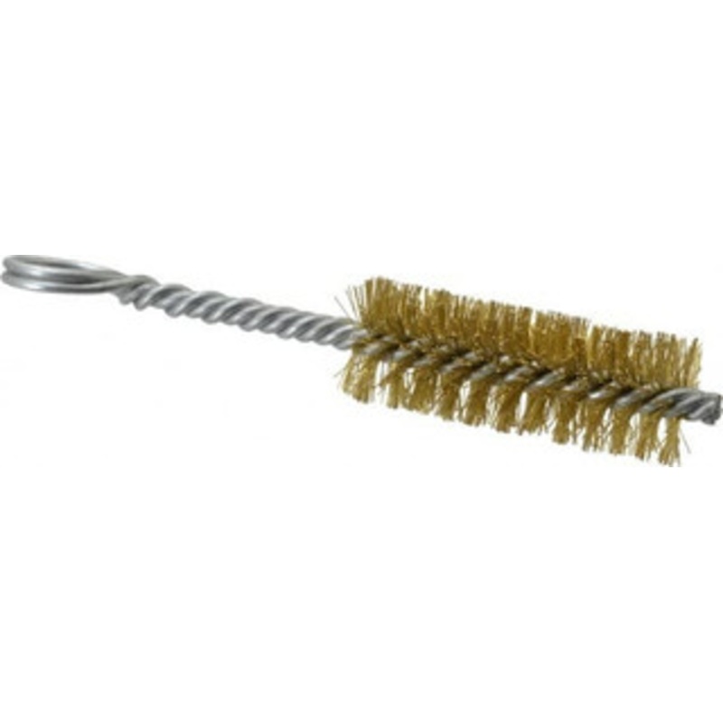Made in USA 2-1/2 Long x 7/8 Diam Brass Twisted Wire Bristle Brush Double Spiral, 5-1/2 OAL, 0.01 Wire Diam, 0.235 Shank Diam 09-231406 – 03716743