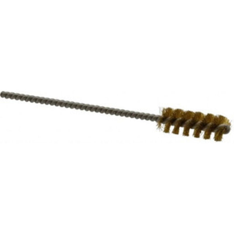 Made in USA 3/8 Diam Helical Brass Tube Brush Single Spiral, 0.004 Filament Diam, 1 Brush Length, 3-1/2 OAL, 0.11 Diam Stainless Steel Shank 09-400634 – 03715471