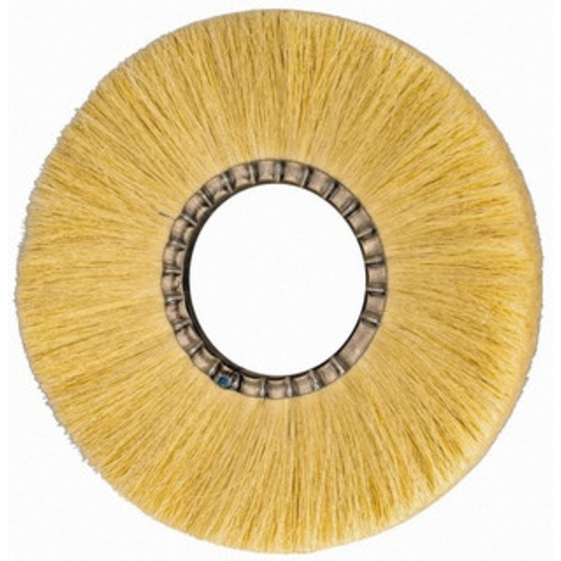 Osborn 12 OD, 4-1/4 Arbor Hole, Crimped Natural Fiber Wheel Brush 17/32 Face Width, 3-3/8 Trim Length, 3,600 RPM 0002051900 – 06081673