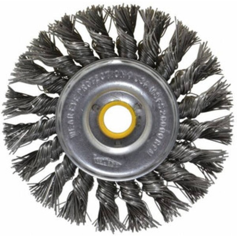 Osborn 4 OD, 5/8 Arbor Hole, Knotted Steel Wheel Brush 5/16 Face Width, 7/8 Trim Length, 0.02 Filament Diam, 20,000 RPM 0002674000 – 06082960