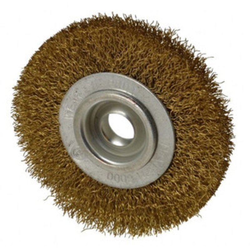 Value Collection 4 OD, 5/8 Arbor Hole, Crimped Brass Wheel Brush 1/2 Face Width, 5/8 Trim Length, 0.014 Filament Diam, 6,000 RPM 0310012335 – 74038837