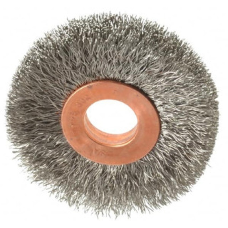 Weiler Abrasives 2 OD, 1/2 Arbor Hole, Crimped Stainless Steel Wheel Brush 3/8 Face Width, 1/2 Trim Length, 0.008 Filament Diam, 20,000 RPM 16843 – 75849604
