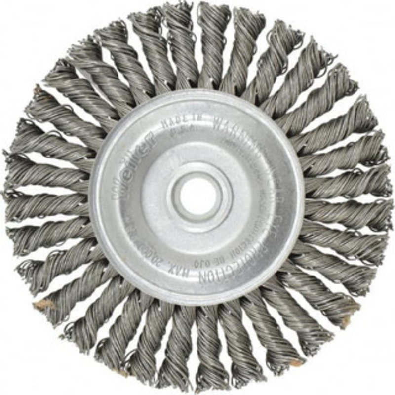 Weiler Abrasives 4 OD, 1/2 Arbor Hole, Knotted Steel Wheel Brush 3/16 Face Width, 7/8 Trim Length, 0.02 Filament Diam, 20,000 RPM 94647 – 03597226