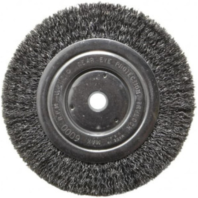 Weiler Abrasives 6 OD, 5/8 Arbor Hole, Crimped Steel Wheel Brush 5/8 Face Width, 1-1/16 Trim Length, 0.014 Filament Diam, 6,000 RPM 93629 – 03597002
