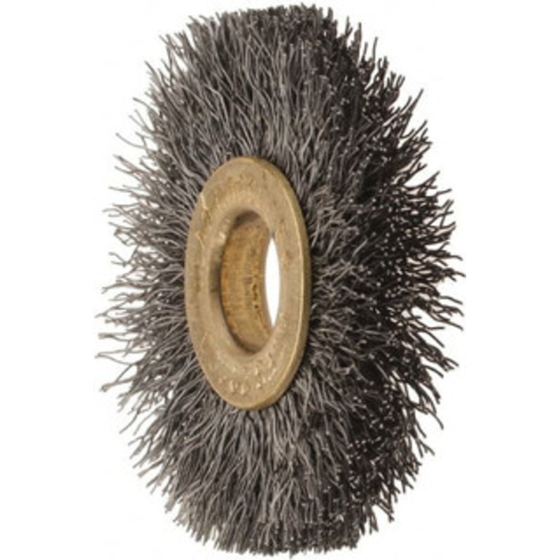 Osborn 1-1/2 OD, 3/8 Arbor Hole, Crimped Steel Wheel Brush 7/32 Face Width, 3/8 Trim Length, 0.008 Filament Diam, 20,000 RPM 0001141400 – 06081814