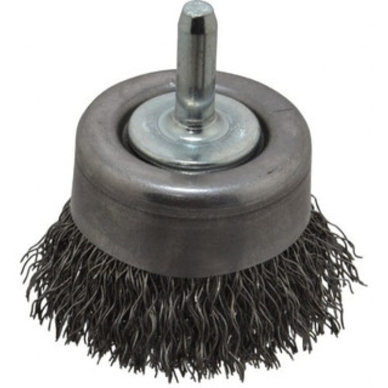 Osborn 2 Diam 1/4 Shank Steel Fill Cup Brush Crimped Wire, 0.014 Wire Diam, 5/8 Trim, 10,500 Max RPM 0003240900 – 00221465
