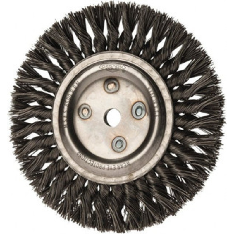 Osborn 8 OD, 5/8 Arbor Hole, Knotted Steel Wheel Brush 5/8 Face Width, 1-11/16 Trim Length, 0.025 Filament Diam, 8,500 RPM 0002674900 – 06083059