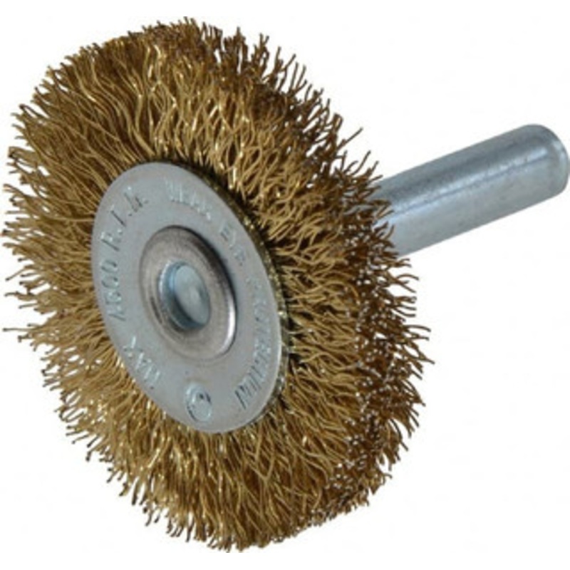 Value Collection 1-5/8 OD, 1/4 Shank Diam, Crimped Brass-Coated Steel Wheel Brush 3/16 Face Width, 3/8 Trim Length, 0.015 Filament Diam, 4,500 RPM S04065165 – 04065165
