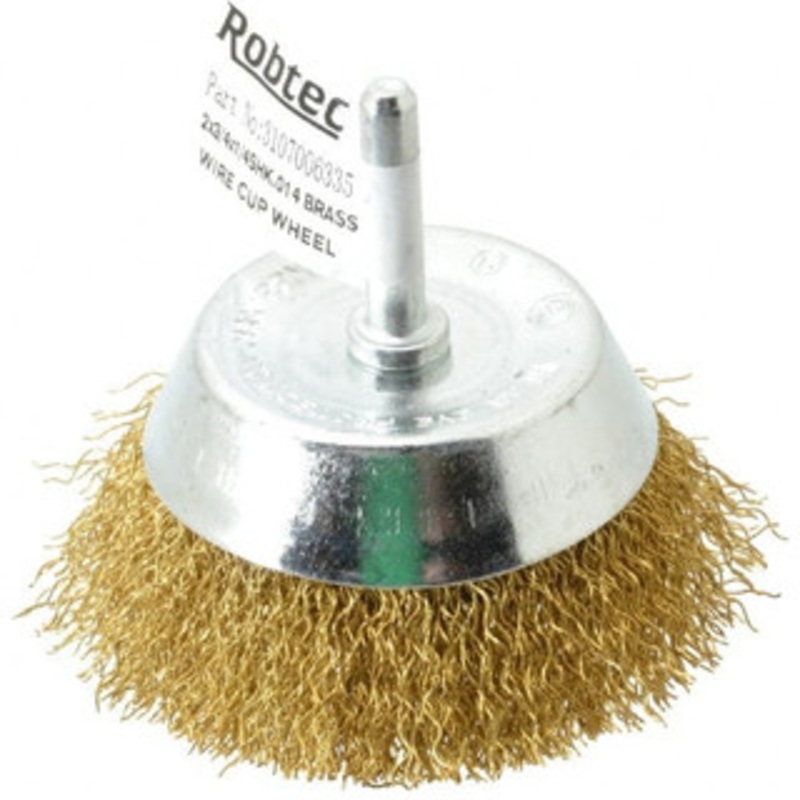 Value Collection 2-3/4 Diam 1/4 Shank Brass Fill Cup Brush Crimped Wire, 0.014 Wire Diam, 7/8 Trim, 8,500 Max RPM 3107006335 – 74038654