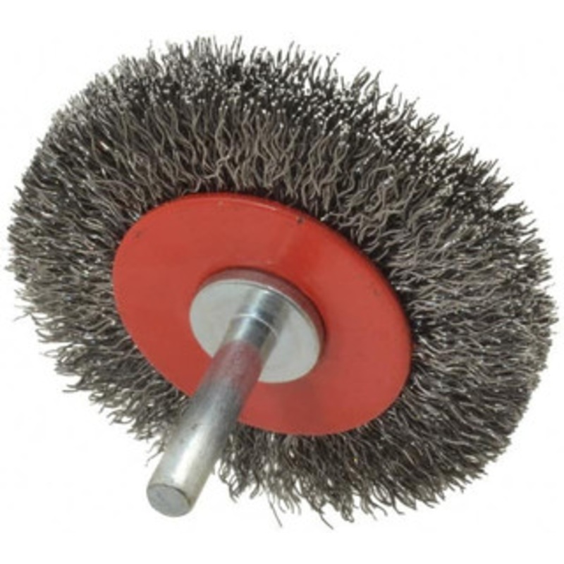 Value Collection 2-5/8 OD, 1/4 Shank Diam, Crimped Steel Wheel Brush 1/2 Face Width, 3/4 Trim Length, 0.015 Filament Diam, 15,000 RPM S00651646 – 00651646