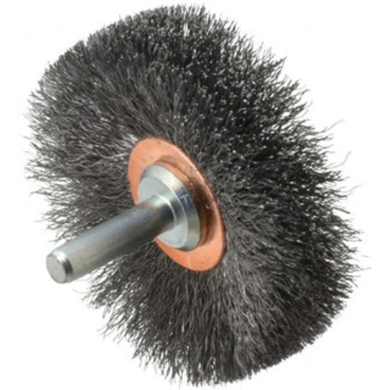 Weiler Abrasives 2-1/2 OD, 1/4 Shank Diam, Crimped Steel Wheel Brush 3/8 Face Width, 3/4 Trim Length, 0.006 Filament Diam, 20,000 RPM 17612 – 75849877