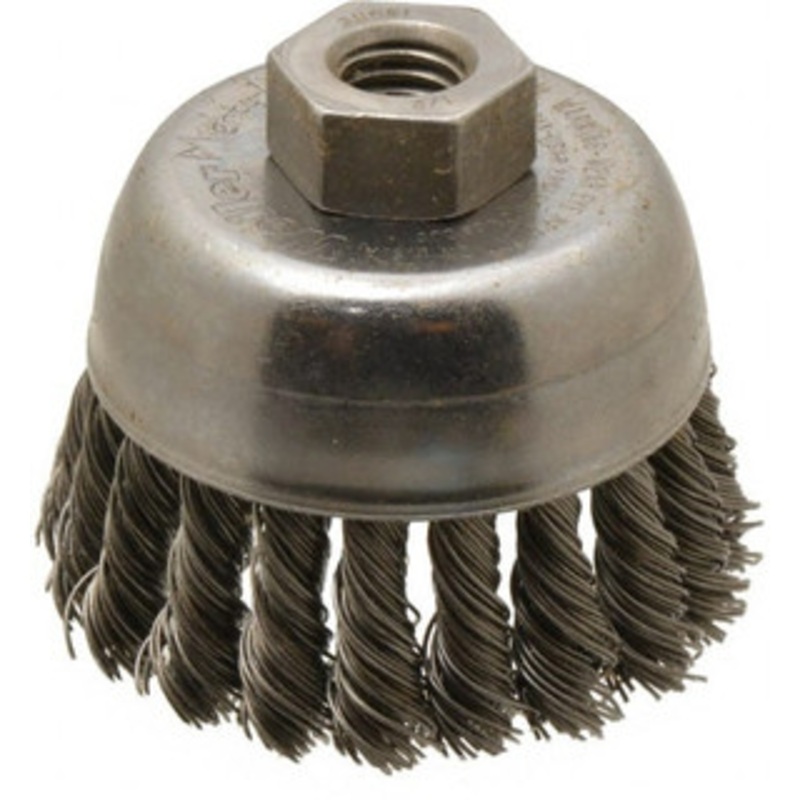 Weiler Abrasives 2-3/4 Diam 1/2-13 Threaded Arbor Steel Fill Cup Brush Knotted Wire, 0.02 Wire Diam, 7/8 Trim, 14,000 Max RPM 94686 – 03597861