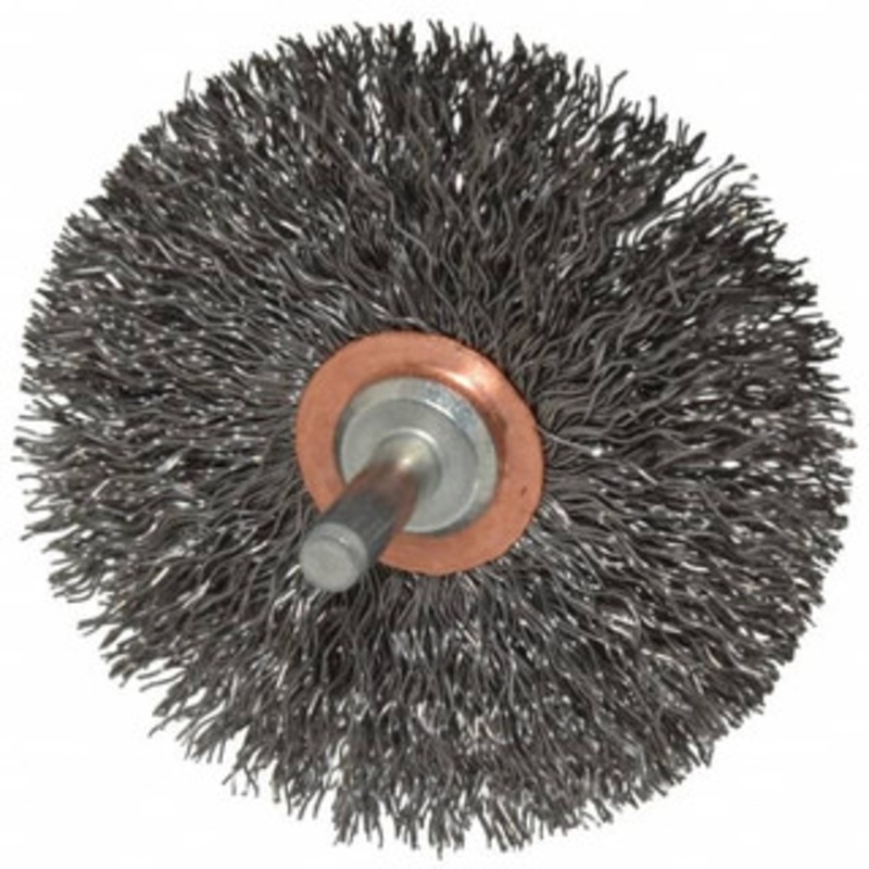Weiler Abrasives 3 OD, 1/4 Shank Diam, Crimped Steel Wheel Brush 1/2 Face Width, 1 Trim Length, 0.014 Filament Diam, 20,000 RPM 17617 – 75849919