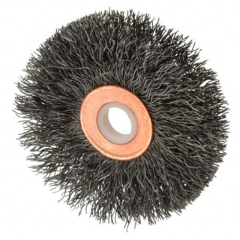 Anderson Products 2-1/2 OD, 1/2 Arbor Hole, Crimped Steel Wheel Brush 1/4 Face Width, 3/4 Trim Length, 0.0118 Filament Diam, 20,000 RPM 08883 – 00554386