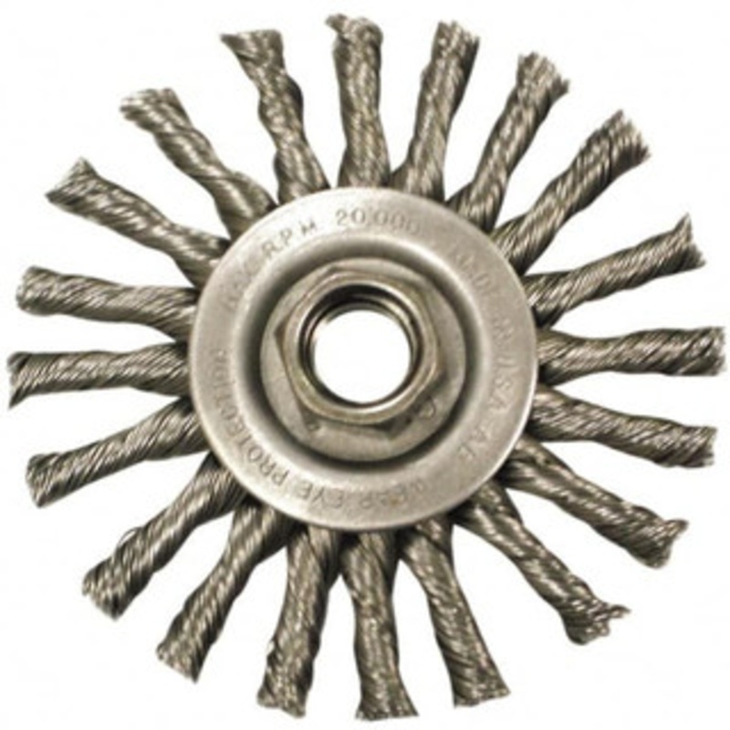 Anderson Products 4 OD, M14x2.00 Arbor Hole, Knotted Steel Wheel Brush 3/8 Face Width, 1 Trim Length, 0.02 Filament Diam, 20,000 RPM 12560 – 00538785