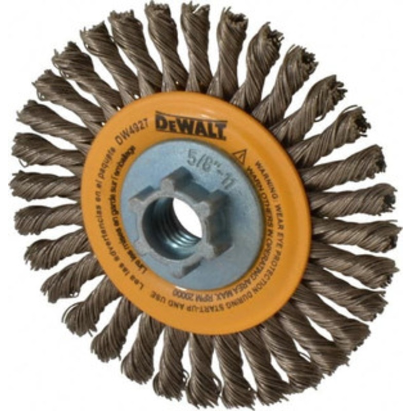 DeWALT 4 OD, 5/8-11 Arbor Hole, Knotted Stainless Steel Wheel Brush 0.02 Filament Diam, 20,000 RPM DW4927 – 65052599